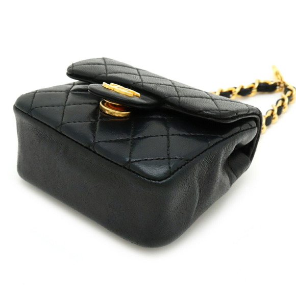 Chanel Mini Matelasse Coco Mark Chain Bag Charm Leather Black Gold - Picture 3 of 8